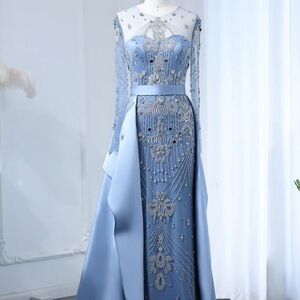 Sherri Hill Blue Embellished Slit Gown